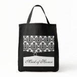 Black and White Damask Maid of Honor Tote Bag