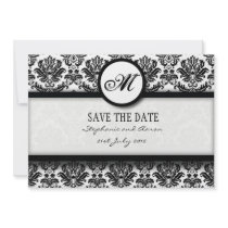 Black and White Damask Monogram Save The Date Card Personalised Announcements