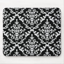 Black and White Damask Pattern Mousepad
