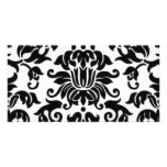 Black and White Damask Personalized Photo Card