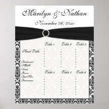 Black and White Damask Reception Seating Chart Posters