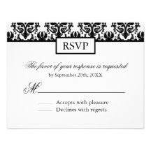 Black and White Damask Reply Cards - RSVP Personalised Announcement