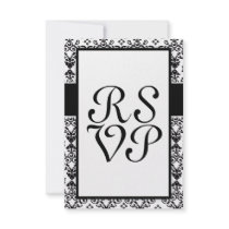 black and white damask swirl design pattern personalized invitation