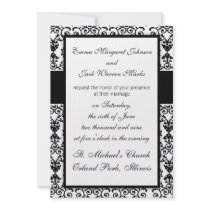 black and white damask swirl design pattern personalized announcements