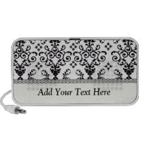 black and white damask swirl design pattern ipod speakers