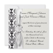black and white damask swirl personalised invitation