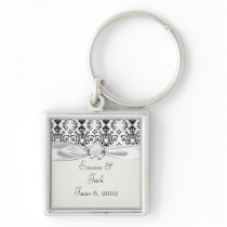 black and white damask swirl keychains