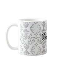 black and white damask swirl coffee mug