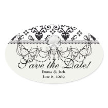 black and white damask swirl oval sticker