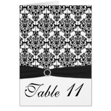 Black and White Damask Table Number Card