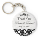Black and White Damask Wedding Favor Keychain