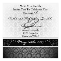 Black and White Damask Wedding Invite