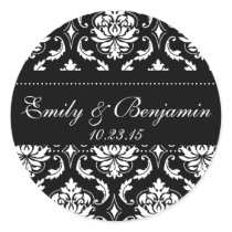 Black and White Damask Wedding Stickers