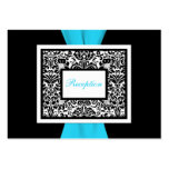 Black and White Damask with Blue Enclosure Card Business Cards