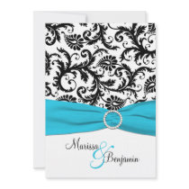 Black and White Damask with Blue Faux Ribbon