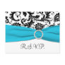 Black and White Damask with Blue RSVP Postcard