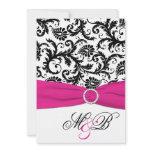 Black and White Damask with Fuchsia Faux Ribbon
