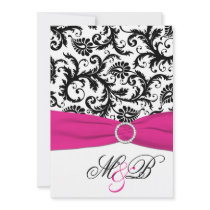 Black and White Damask with Fuchsia Faux Ribbon