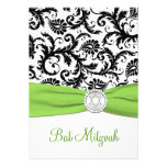 Black and White Damask with Lime Faux Ribbon Announcements