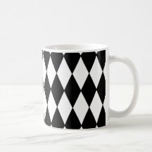 Black and White Diamond Harlequin Pattern Coffee Mugs