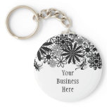 Black And White Dotted Flowers Keychain