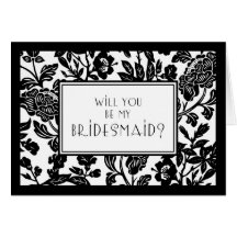 Black and White Floral Bridesmaid Invitation Card