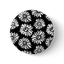Black and white floral Button