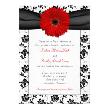Black and White Floral Damask Wedding Invitation