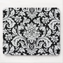 Black and White Floral Mouse Pad