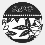 Black and White Floral RSVP Envelope Seals Round Stickers