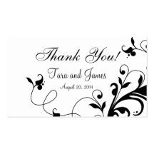 Black and White Floral Swirls Wedding Favour Tags Business Card Template