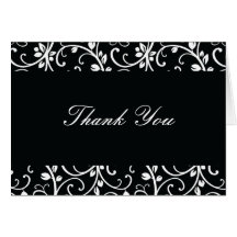 Black and White Floral Vine Thank You Note Greeting Card