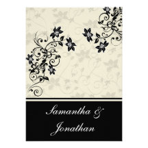 Black and White Floral Wedding Invitation