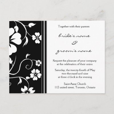 Black and white Floral Wedding Invitation Postcard by colourfuldesigns