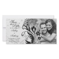 Black and White Floral Wedding Save the Date