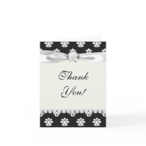 black and white flourish damask pattern card