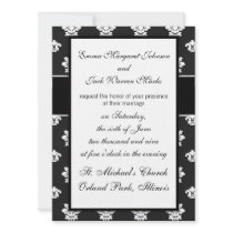 black and white flourish damask pattern design custom invitations