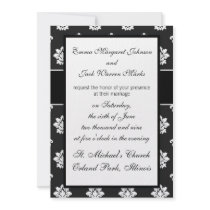 black and white flourish damask pattern design invitation