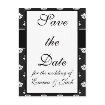 black and white flourish damask pattern design post cards
