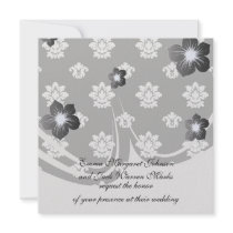black and white flourish damask pattern custom invite