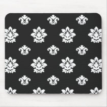 black and white flourish damask pattern mouse pads