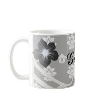black and white flourish damask pattern coffee mug