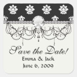 black and white flourish damask pattern square sticker