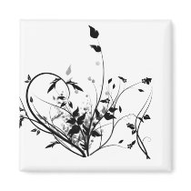 Black And White Flowers Fridge Magnet