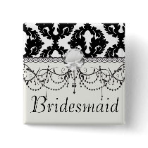 black and white funky damask pattern button