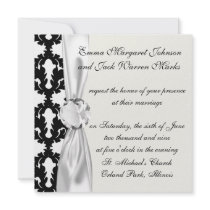 black and white funky damask pattern personalized invites