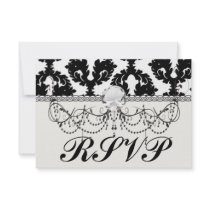 black and white funky damask pattern personalised invitations