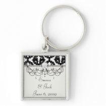 black and white funky damask pattern keychain