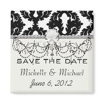 black and white funky damask pattern fridge magnets