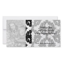 black and white funky damask pattern personalised photo card
